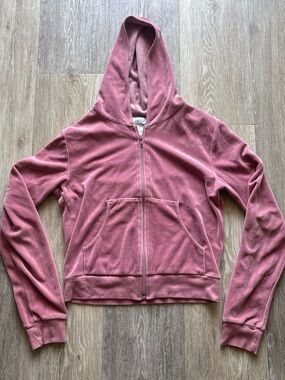 Charlotte Russe Y2K 00s Velour Mauve Pink Hooded Zip Up Track Jacket Size M